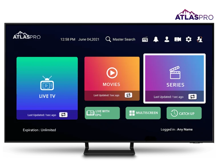 Interface Atlas Pro Officiel sur Smart TV – Live TV, Movies, Series, EPG, Multiscreen et Catch Up