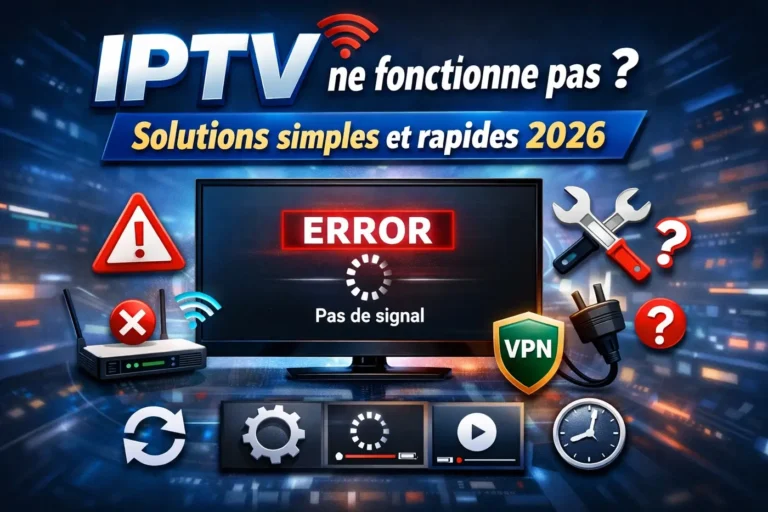 IPTV ne fonctionne pas écran erreur pas de signal solutions simples et rapides 2026 dépannage IPTV connexion internet VPN